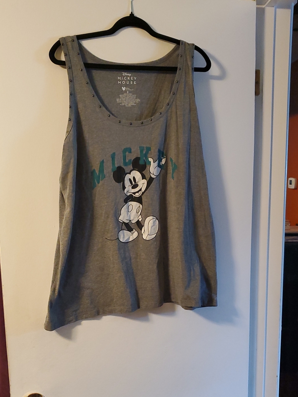 Torrid 2X Disney Gray Tank Top with Teal Mickey Graphic and Stud Trim